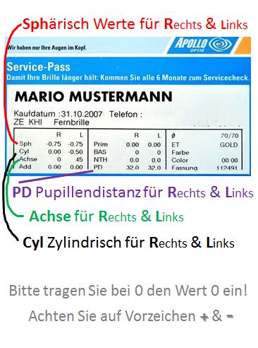 Ausfuellhilfe Schutzbrille mit Sehstaerke