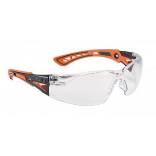 Bollé Rush+ Schutzbrille Bügelbrille Klar mit orangenen Bügeln