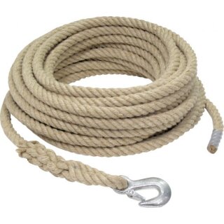 Triuso Baurollenseil 40m,Hanf m.SIKA -Haken, 20mm Durchm. 4-litzig