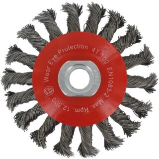 Triuso Kegelscheibenbürste 100mm, Stahl, M14, 0,50mm, gezopft