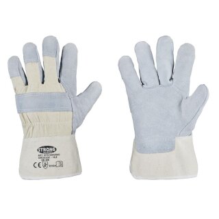 Strong Hand  Handschuhe, RIND-KERNSPALTLEDER,grau/weiss, CAT 2 - Größe 10,5