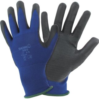 SHOWA Grip Strickhandschuh Nylon blau mit sw genoppter Nitrilbeschichtung Gr. 8