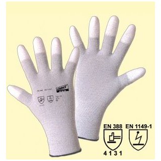 Worky ESD Nylon/Carbon- PU Handschuh weiße PU-Beschichtung an den Fingerspitzen