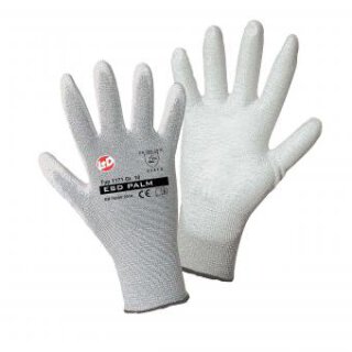 Worky ESD Nylon/Carbon- PU Handschuh.,weiße PU-Beschichtung in der Innenhand Gr. 9