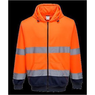 Portwest Warnschutz zweifarbigeres Reißverschluss Front Kapuzen-Sweatshirt in der Farbe Orange-Marine und der Größe L