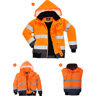 Portwest 3in1 Bomber-Jacke 3:2 in der Farbe Orange-Marine und der Größe L
