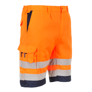 Portwest Warnschutz Polyester-Baumwolle-Shorts in der Farbe Orange-Marine und der Größe L
