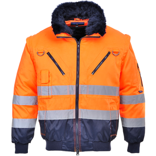 Portwest Warnschutz 3in1 Piloten Jacke in der Farbe Orange-Marine und der Größe L
