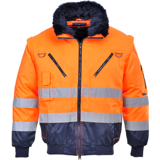 Portwest Warnschutz 3in1 Piloten Jacke in der Farbe Orange-Marine und der Größe XL