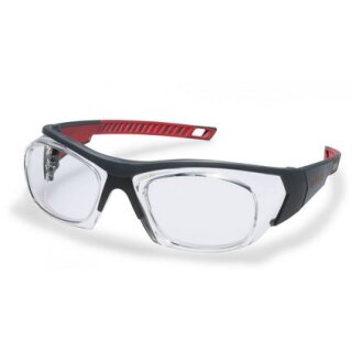 Uvex RX cd 5518 Schutzbrille mit Sehstärke in anthrazit/rot Scheibe 54mm Einstärke für die Ferne Kunststoff CR39 mit Kratzfestbeschichtung