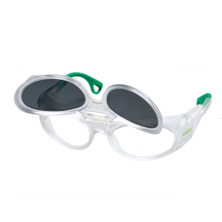 Uvex RX cd 5505 Schutzbrille mit Sehstärke flip-up Polarisationsfilter in kristall matt/grün Scheibe 55mm