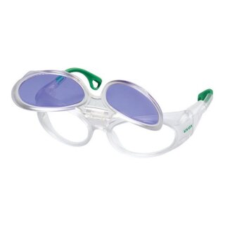 UVEX RX cd 5505 flip-up Didymium plan PC SET Schutzbrille mit Sehstärke in kristall matt, grün Scheibe 55mm