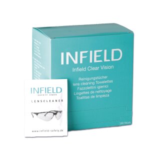 Infield Box mit Reinigungstüchern (100er Pack) Schutzbrille