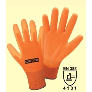 UPIXX Neon PU Feinstrickhandschuh aus Nylon mit PU- Beschichtung, leuchtorange, 12 PAAR