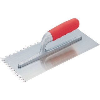 Triuso Glättekelle gez.10x10mm,nietl. m.langem Steg, Edelstahl 28x13