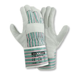 teXXor "MONTBLANC I" TOP-Rindvollleder- Handschuh, gef.,natur, blau/gelb gestreift Kat.2 verschiedene Größen