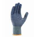 teXXor Nylon Feinstrick-Handschuh, grau, einseitig blaue PVC-Noppen, Kat.2 verschiedene Größen