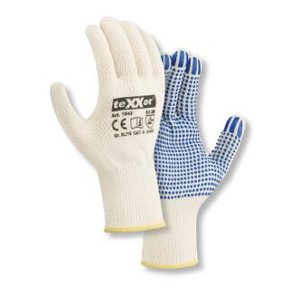 teXXor BW-/Nylon-Mittelstrick-Handschuh, einseitig blaue PVC-Noppen, Kat.2 verschiedene Größen