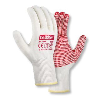 teXXor BW-/Nylon-Feinstrick-Handschuh, einseitig rote PVC-Noppen, Kat.2 verschiedene Größen