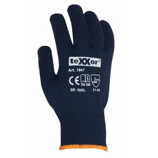 teXXor BW-/Nylon-Feinstrick-Handschuh, blau, einseitig rote PVC-Noppen, Kat.2 verschiedene Größen
