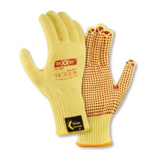 teXXor Kevlar-Mittelstrick-Handschuh, einseitig rote PVC-Noppen, Kat.2 verschiedene Größen