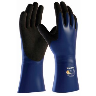ATG MaxiDry Plus PU-/Nitril-/Neopren-Handschuh, blau/schwarz, Innenhandbesch. aus PU-/Nitril, 30 cm, Kat. 3 verschiedene Größen