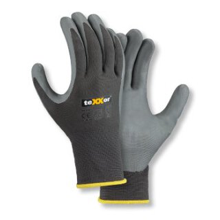 teXXor Nylon-Feinstrick-Handschuh, Foam- Nitrilbeschichtung,grau, Kat.2 Größe 10