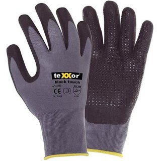 teXXor "teXXor topline" Nylon-Handschuh, Nitril-beschichtet, mit schwarzen Nitrilnoppen, schwarz Kat. 2 verschiedene Größen