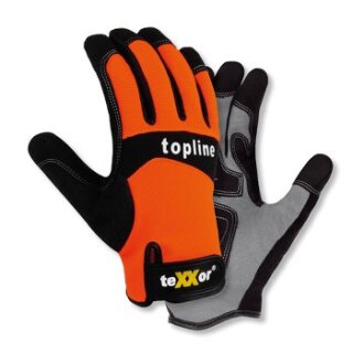 teXXor Kunstleder-Handschuh, grau, orange- farb. Oberteil Nylon-Spandex- Gem., schwarze Kunstleder- Innenhandverstärkung a.d. Ver- schleißzonen, Klettverschluss Größe 11