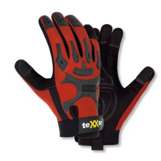 teXXor Kunstleder-Handschuh,schwarz,Oberteil rot aus Super-Airmesh-Gewebe, Innenhand m. abgepolstertem Belastungsbereich, Protektoren auf Handrücken, Klettverschl. verschiedene Größen