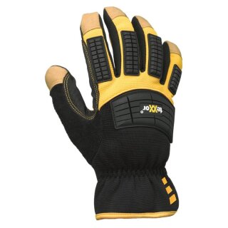 ATG Hirschleder-Handschuh, gelb, Oberteil gelb/schwarzes Nylon-Spandex-Gemisch, Gummi-Knöchelschutz verschiedene Größen