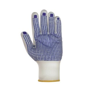 TOWA Nylon-Feinstrick-Handschuh, einseitig blaue PVC-Noppen, Kat. 2 Gr. 10 12er Pack