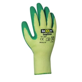teXXor "teXXor topline" BW-Polyester-Handschuh, Latexbeschichtung, grün, Kat.2 -12er Pack - Gr.  10